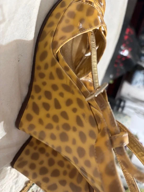 kate spade Yellow Leopard Print Crisscross Strappy Heels - Picture 5 of 6